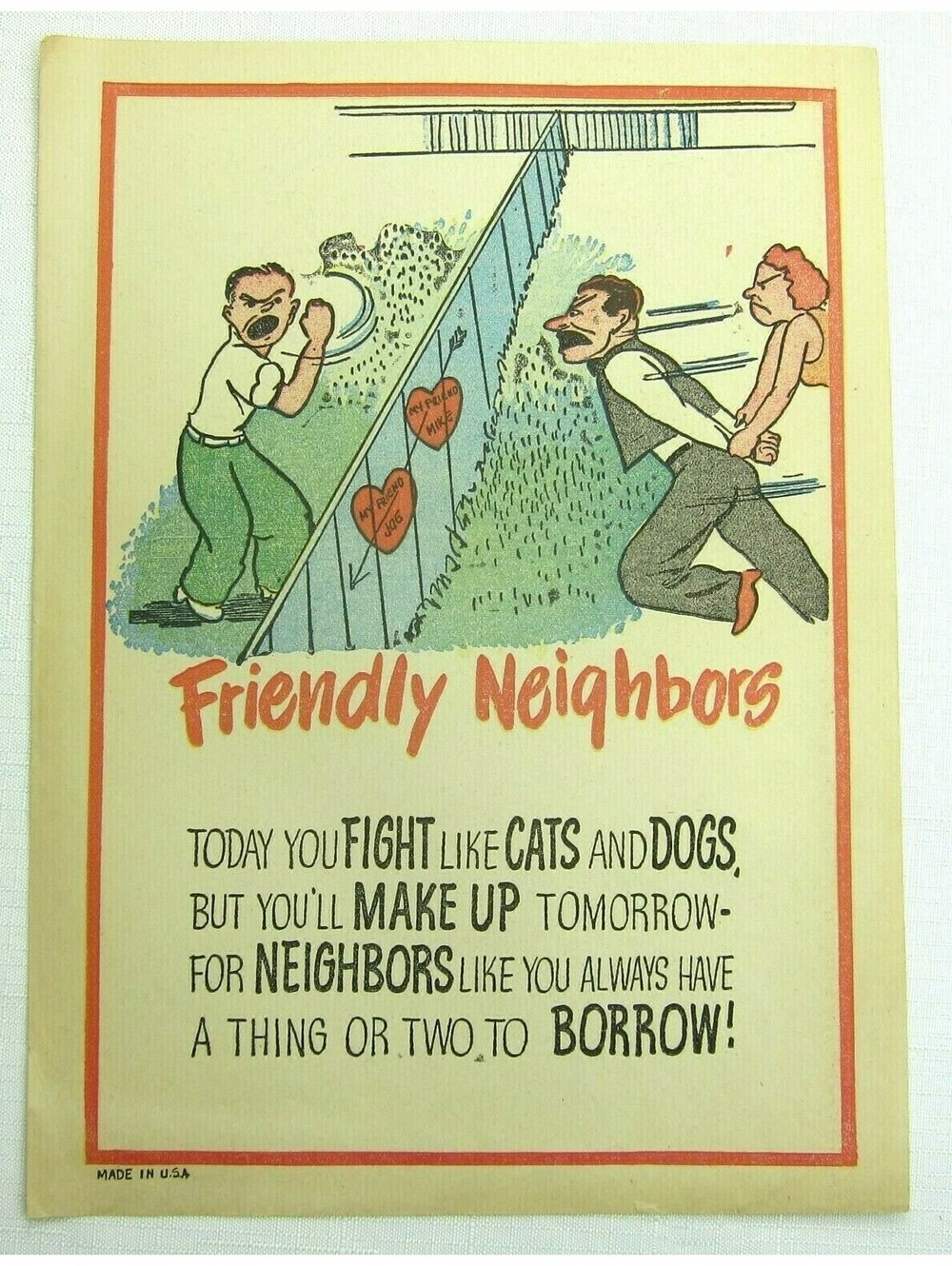 Vintage Vinegar Valentine Friendly Neighbors Penny Dreadful Insult Poem Ephemera